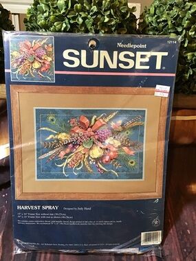 Vintage sunset needlepoint “harvest spray” frame